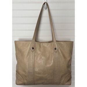 FRYE Melissa Oatmeal White Distressed Leather Large Shopper Shoulder Bag Tote
